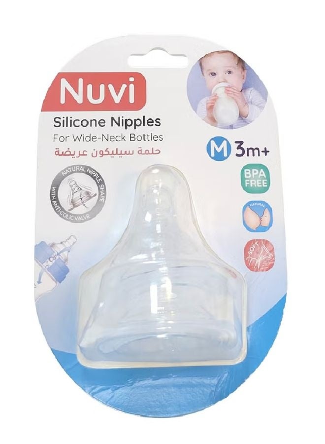 Nuvi Silicone Nipples Wide Neck – Pack of 2, 3m+, Medium Flow